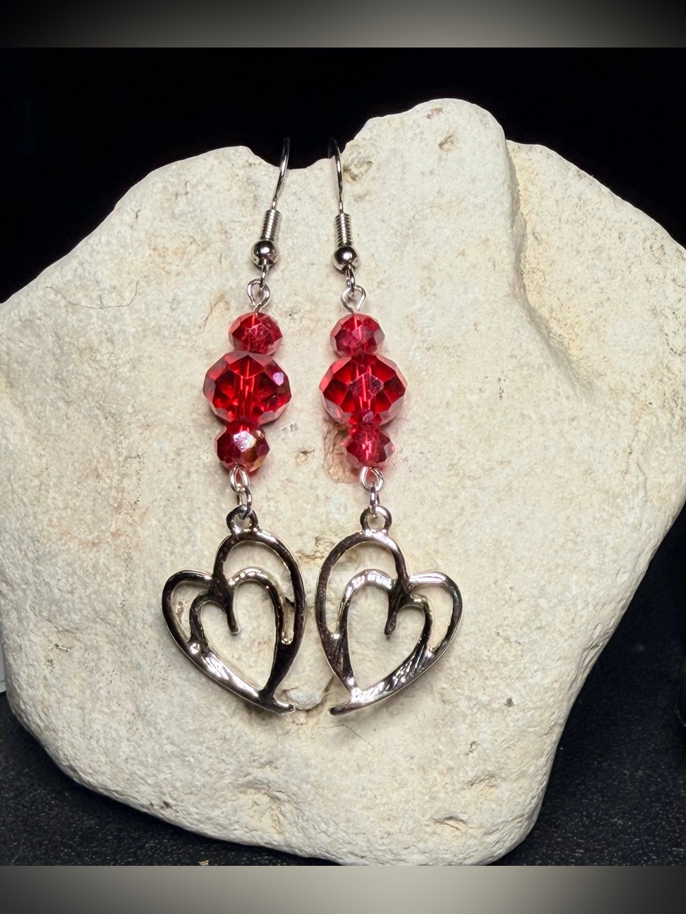 ✨Handmade✨Red Crystal Heart Drop Earrings